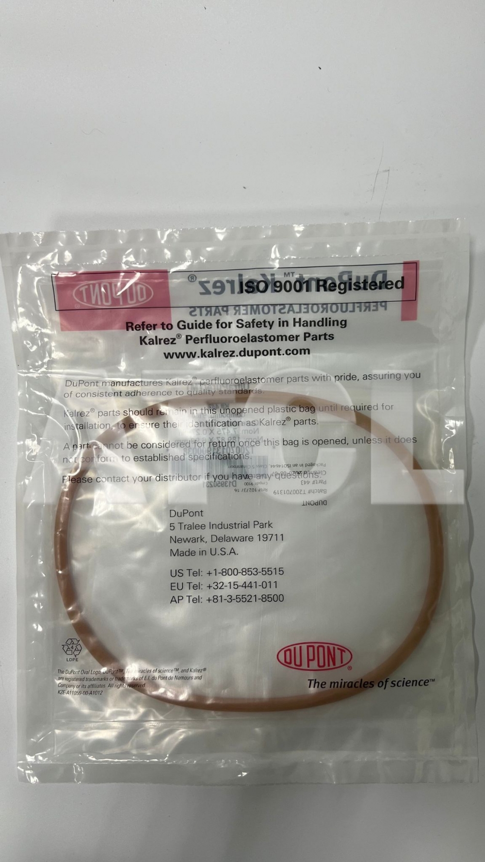O-RING, 7.475 X 0.275,(AS-568A-443， Kalrez 琥珀色 ) - 9100